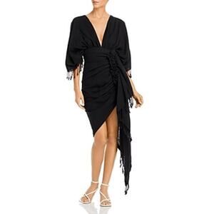 Just Bee Queen Luma Asymmetric Gathered Dress Swim Cover-Up Black Size M 0545
